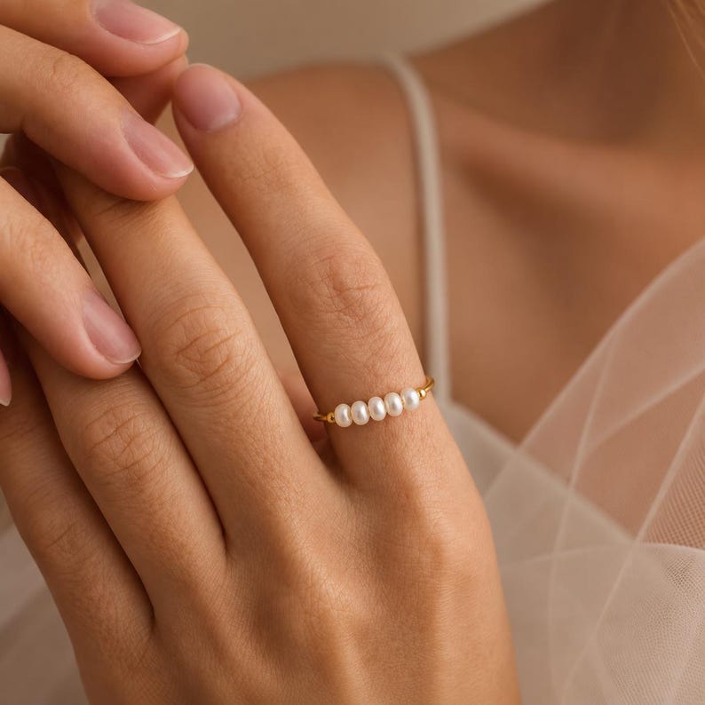 Baroque freshwater pearl ring, gold-tone stainless steel band, minimalist natural pearl jewelry