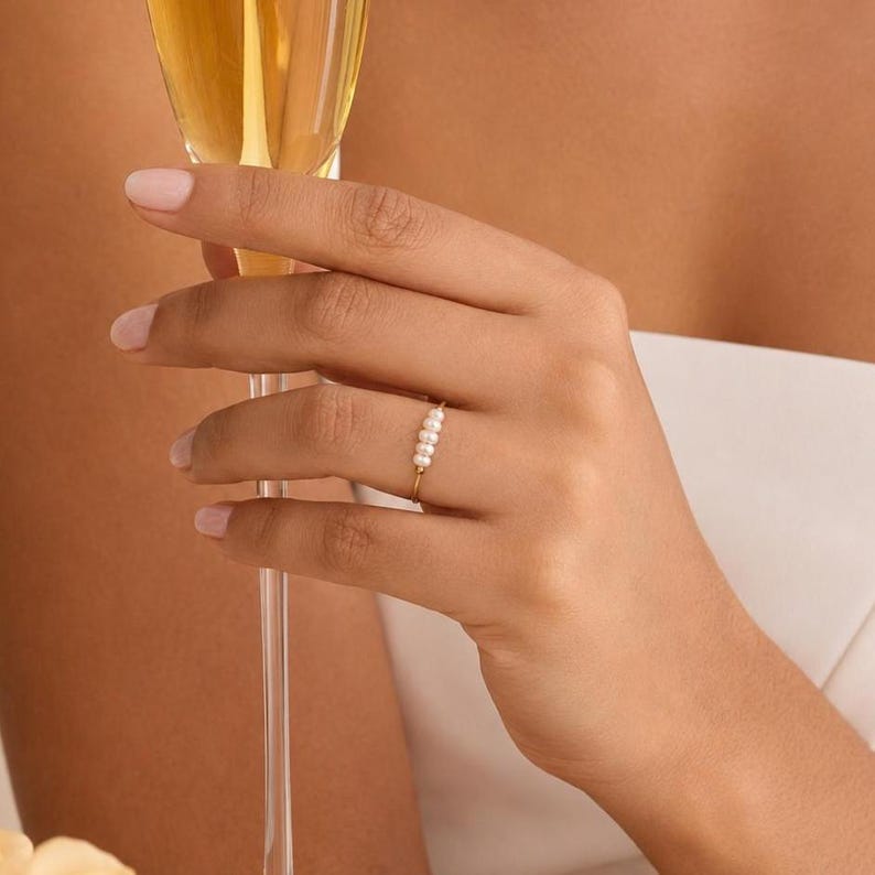 Baroque freshwater pearl ring, gold-tone stainless steel band, minimalist natural pearl jewelry