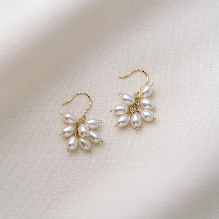 14K Gold Filled Freshwater Pearl Cluster Dangle Earrings, 3 cm Drop, Nickel-Free, Sold as Pair