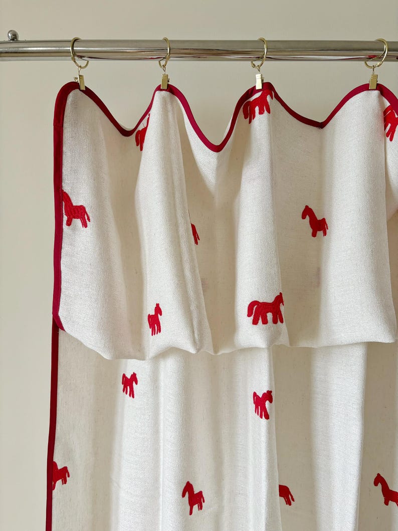 Red Horse Embroidery Linen-Blend Curtain – Café and Window Curtain