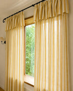 Striped Linen Blend Curtain Panel with Ruffle Rod Pocket, Light Filtering Window Drape, Yellow, Farmhouse French Country Style