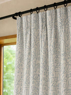 Blue Printed Sheer Curtains Village Line Art Pattern Light Filtering Window Drapes for Bedroom Living Room