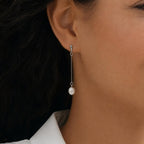 Freshwater Pearl Drop Earrings – Gold-Plated Brass Long Earrings – Minimalist Pearl Jewelry