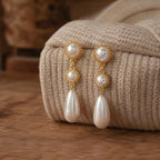 Gold-plated pearl drop earrings – Jewelry (length 5.6 cm)