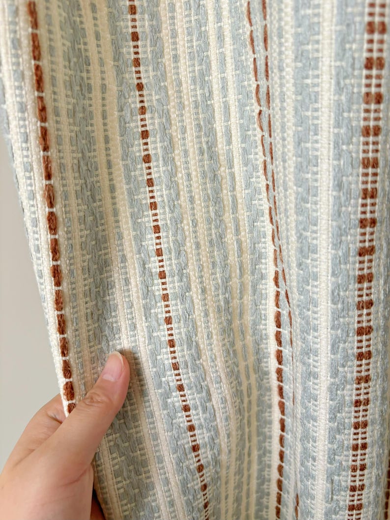 Woven striped curtains, blue-rust/cream, bohemian style