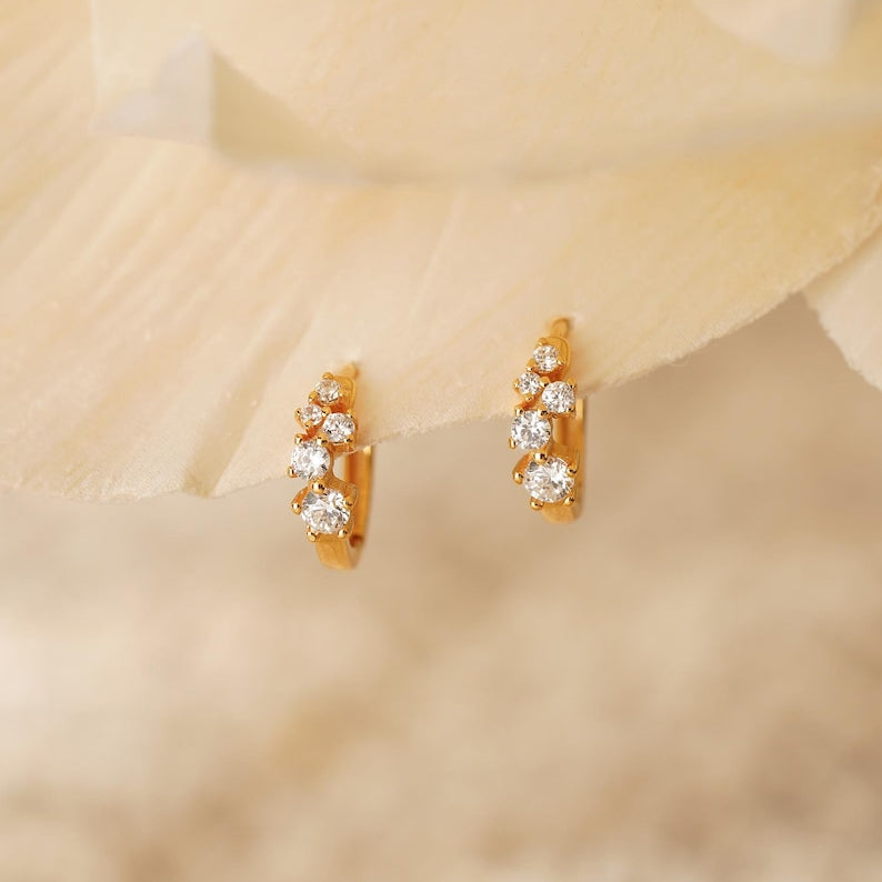 Dainty Diamond Hoop Huggie Earrings, 925 Sterling Silver, Gold or Silver Finish, 9mm Inner Diameter, Women's Classic Hoop Earrings, Sold as Pair