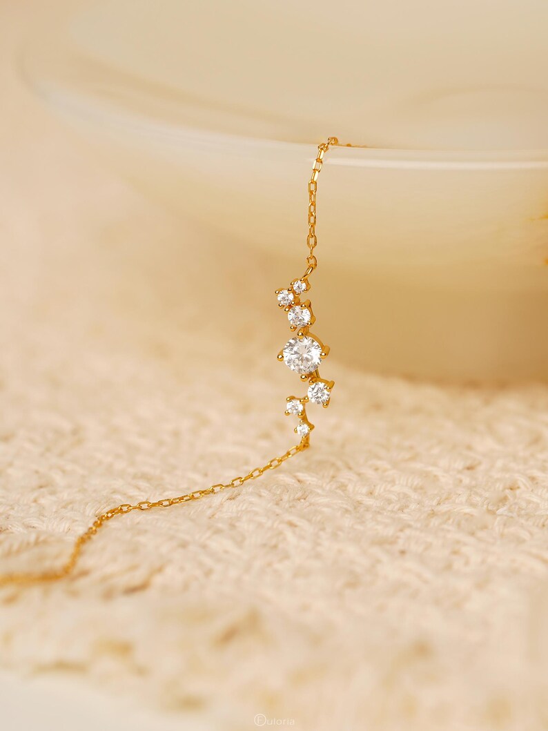 925 Sterling Silver Diamond Bracelet for Women, Minimalist Adjustable Chain Bracelet, 15+3 cm, Gold or Silver Finish, Hypoallergenic