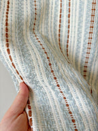 Woven striped curtains, blue-rust/cream, bohemian style