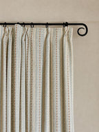 Blue-rust and cream striped knit curtains
