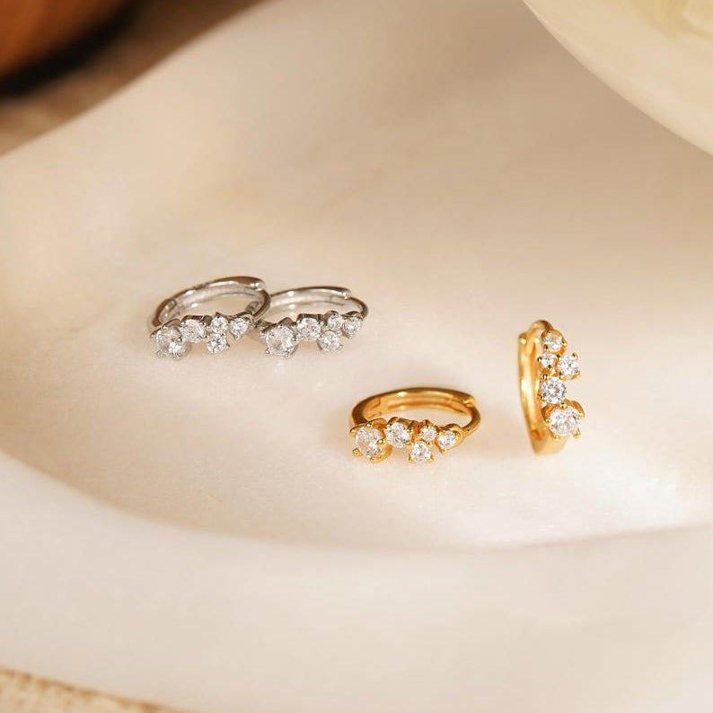 Dainty Diamond Hoop Huggie Earrings, 925 Sterling Silver, Gold or Silver Finish, 9mm Inner Diameter, Women's Classic Hoop Earrings, Sold as Pair