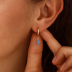 Blue opal hoop earrings, available in 18K gold or 925 sterling silver, with an inner diameter of 10 mm
