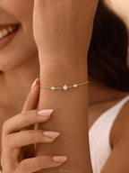 Octagram diamond bracelet, crafted from 925 sterling silver and set with cubic zirconia; features an adjustable design and is available in gold or silver