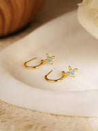 18K Gold and 925 Silver Blue Opal Flower Stud Earrings