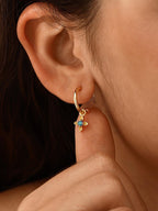 18K Gold and 925 Silver Blue Opal Flower Stud Earrings