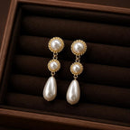 Gold-plated pearl drop earrings – Jewelry (length 5.6 cm)