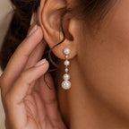 925 Sterling Silver Cubic Zirconia and Shell Pearl Drop Earrings (57mm Long)