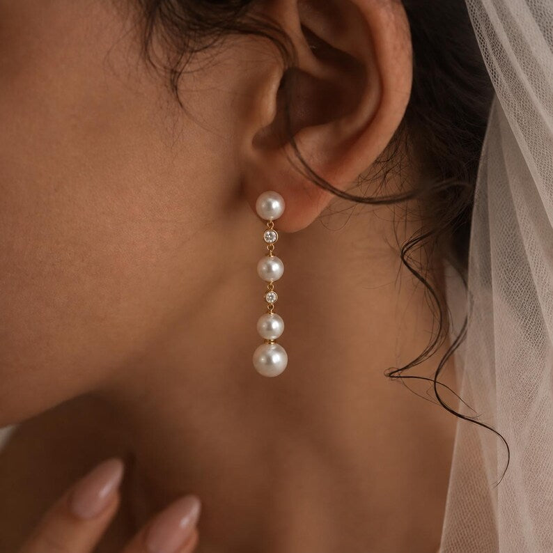 925 Sterling Silver Cubic Zirconia and Shell Pearl Drop Earrings (57mm Long)