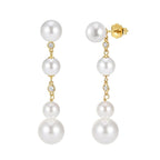925 Sterling Silver Cubic Zirconia and Shell Pearl Drop Earrings (57mm Long)