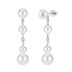 925 Sterling Silver Cubic Zirconia and Shell Pearl Drop Earrings (57mm Long)