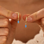 Blue opal hoop earrings, available in 18K gold or 925 sterling silver, with an inner diameter of 10 mm