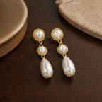 Gold-plated pearl drop earrings – Jewelry (length 5.6 cm)
