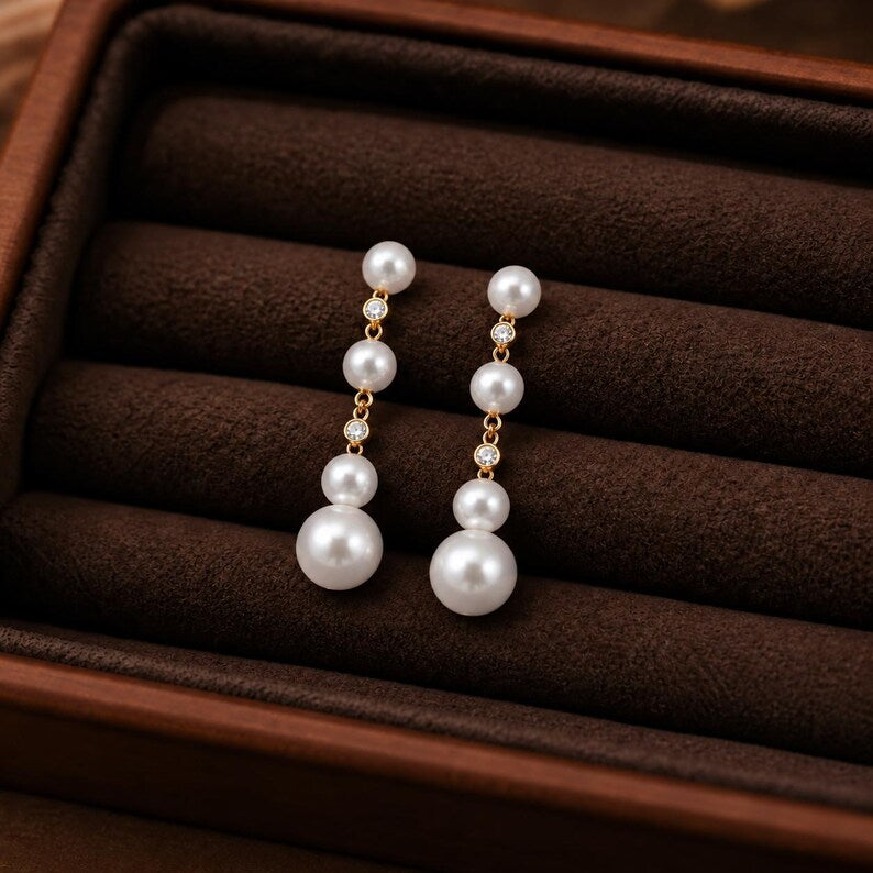 925 Sterling Silver Cubic Zirconia and Shell Pearl Drop Earrings (57mm Long)
