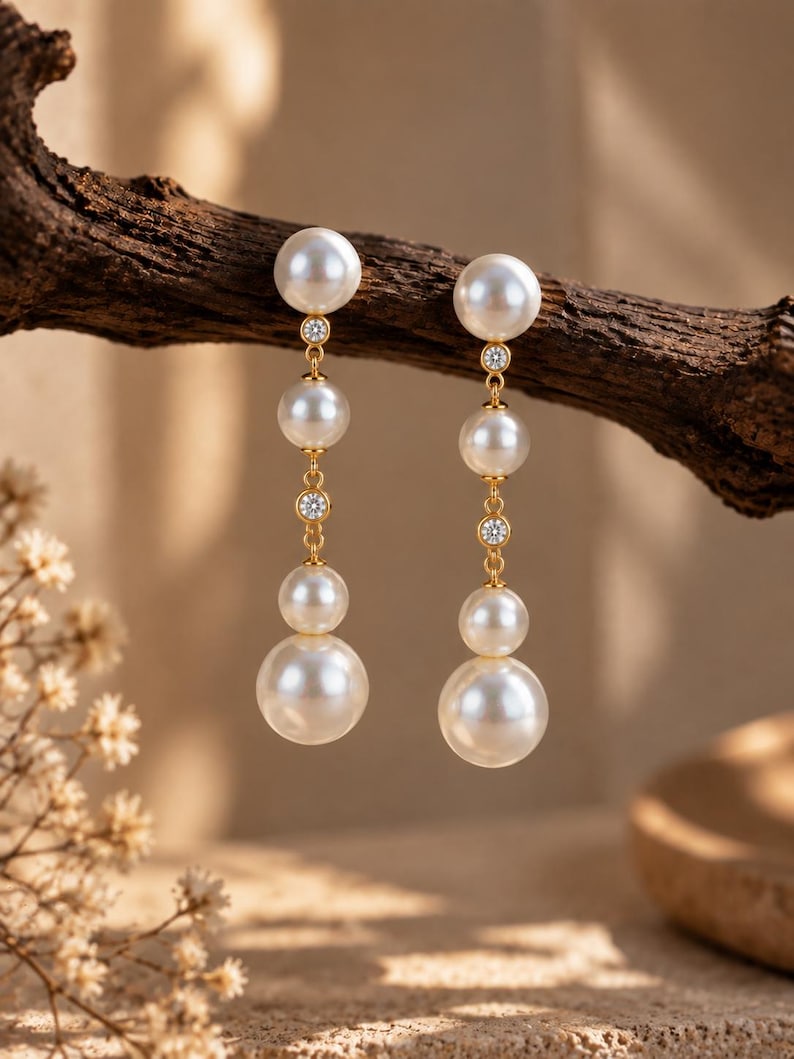 925 Sterling Silver Cubic Zirconia and Shell Pearl Drop Earrings (57mm Long)
