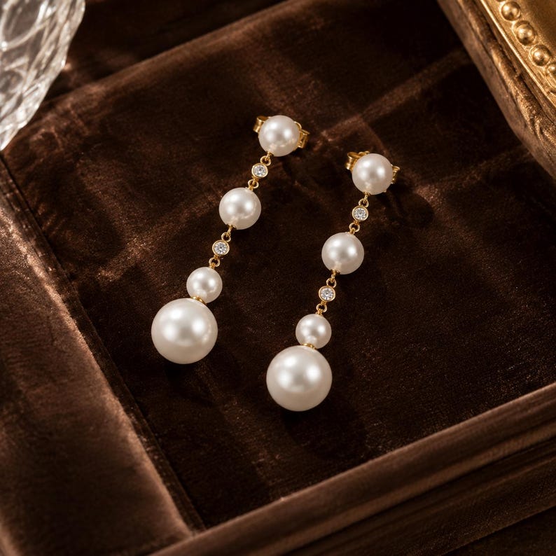 925 Sterling Silver Cubic Zirconia and Shell Pearl Drop Earrings (57mm Long)