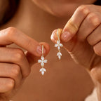 Floral diamond drop earrings, simple gold hook-style earrings