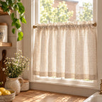 Linen-look semi-sheer café curtain—short kitchen curtain (semi-translucent)