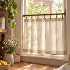 Linen-look semi-sheer café curtain—short kitchen curtain (semi-translucent)