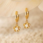 Opal flower hoop earrings, available in 18K gold or 925 sterling silver, featuring a 10mm hoop-style drop design