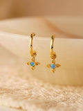 18K Gold and 925 Silver Blue Opal Flower Stud Earrings