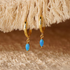 Blue opal hoop earrings, available in 18K gold or 925 sterling silver, with an inner diameter of 10 mm