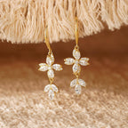 Floral diamond drop earrings, simple gold hook-style earrings