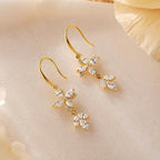 Floral diamond drop earrings, simple gold hook-style earrings